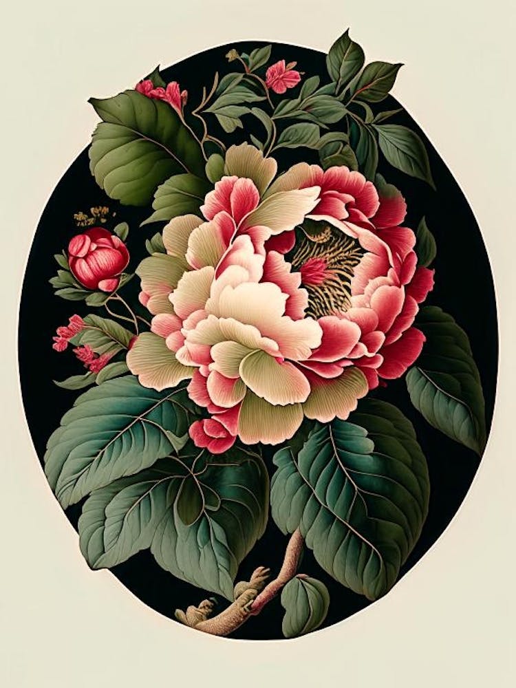 Kamelie 2 Blumen Botanisches Vintage-Poster Blume