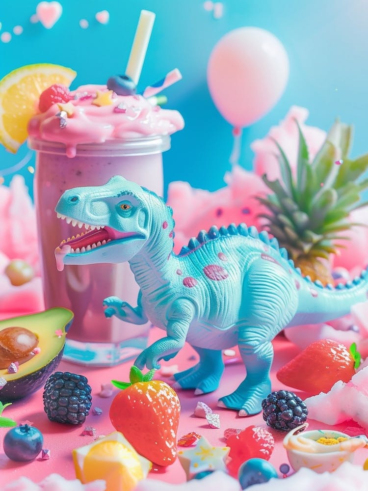 Toy Dinosaur With A Smoothie & Fruits 3