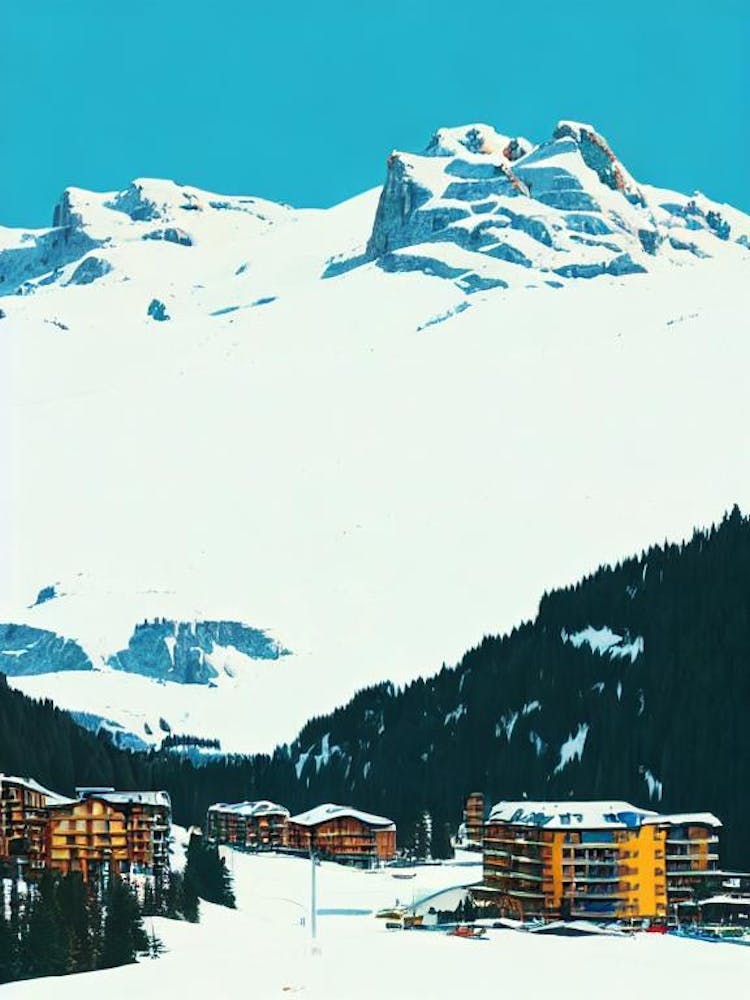 Flaine, France Midcentury Vintage Skiing Poster
