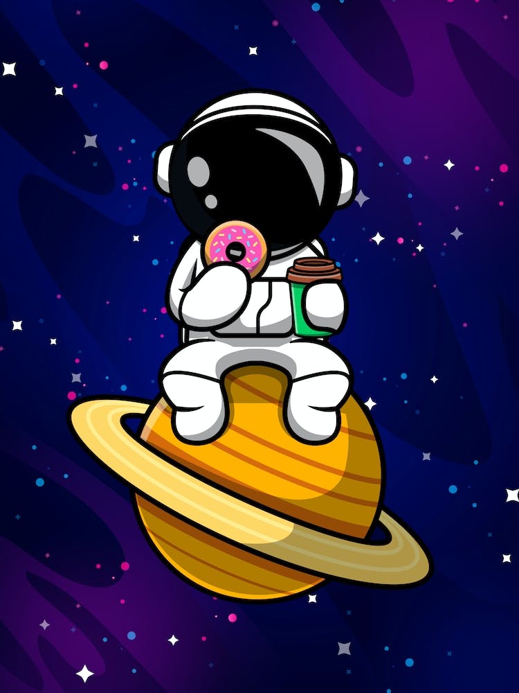 Astronaut & Donut — space poster, synthwave space, neon space, aesthetic poster