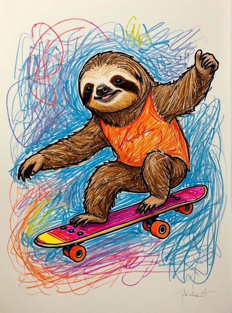 Faultier Auf Einem Skateboard 2