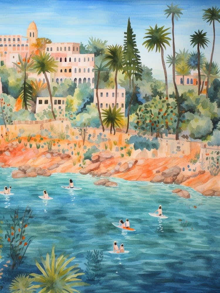 Swimming In Ibiza Spain Watercolour