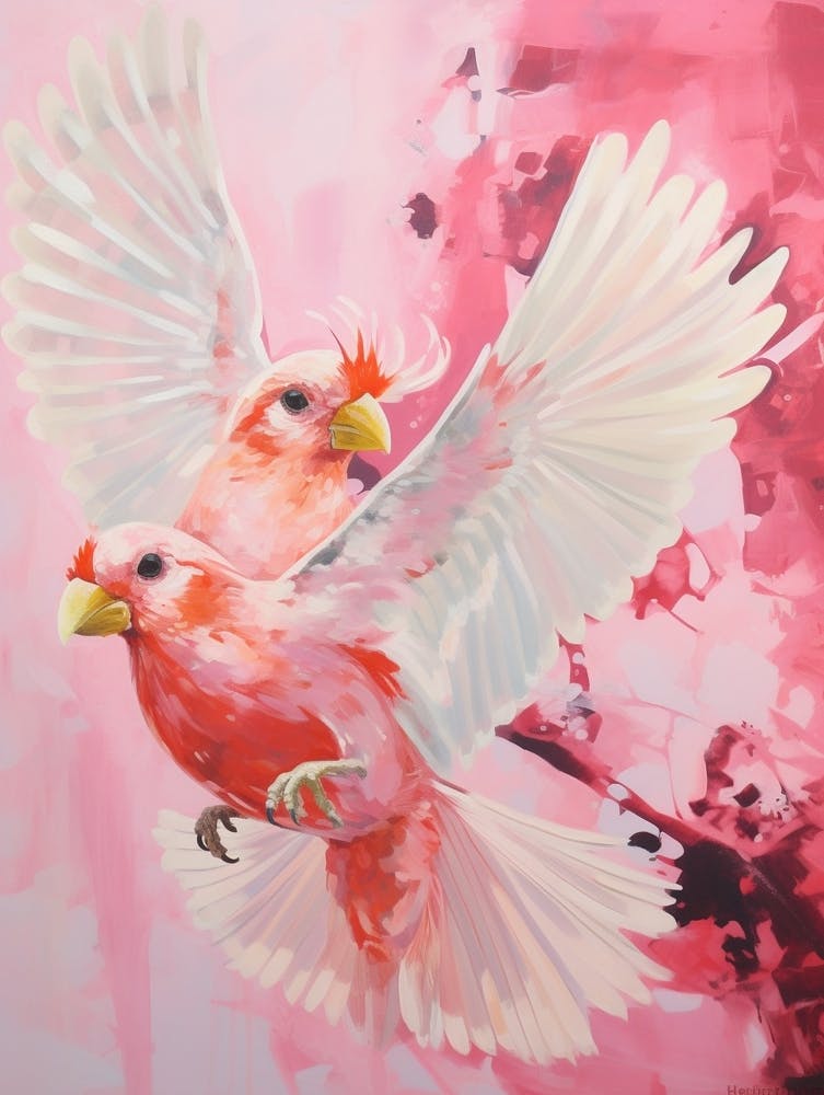 Pink Ethereal Bird Painting Northern Cardinal 1