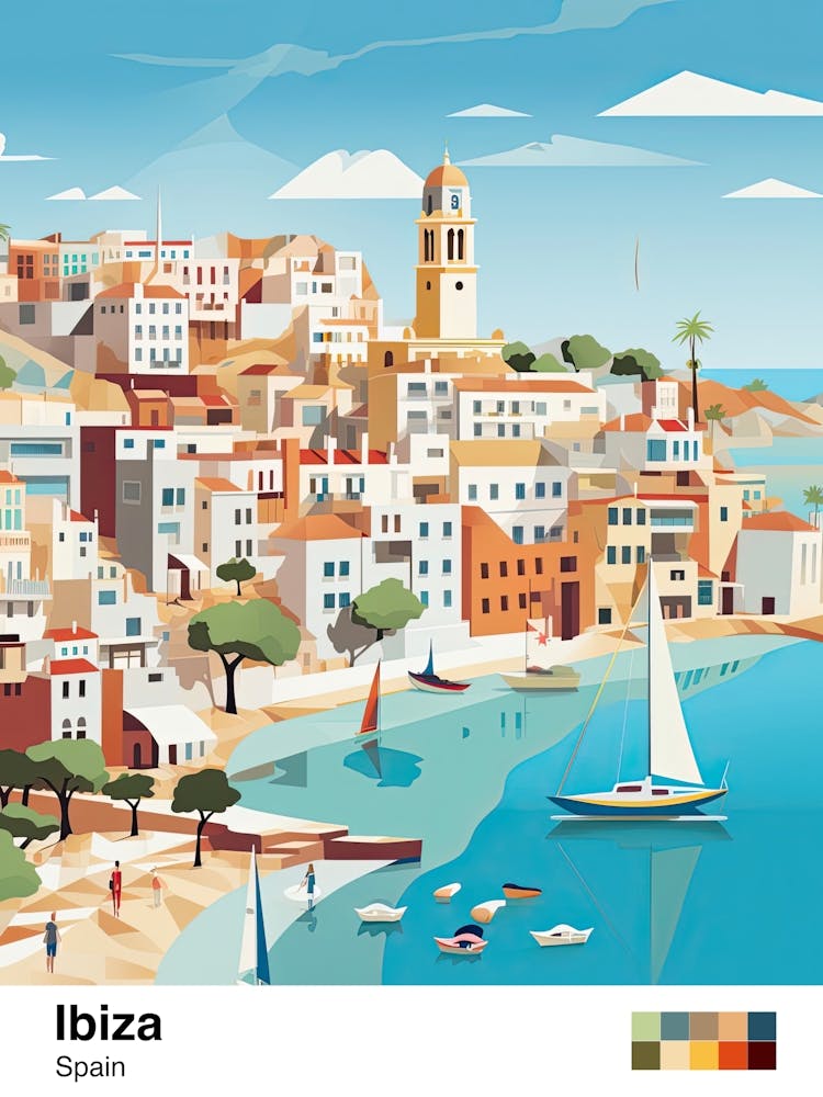Ibiza, Spain, Geometric Illustration 1 Poster