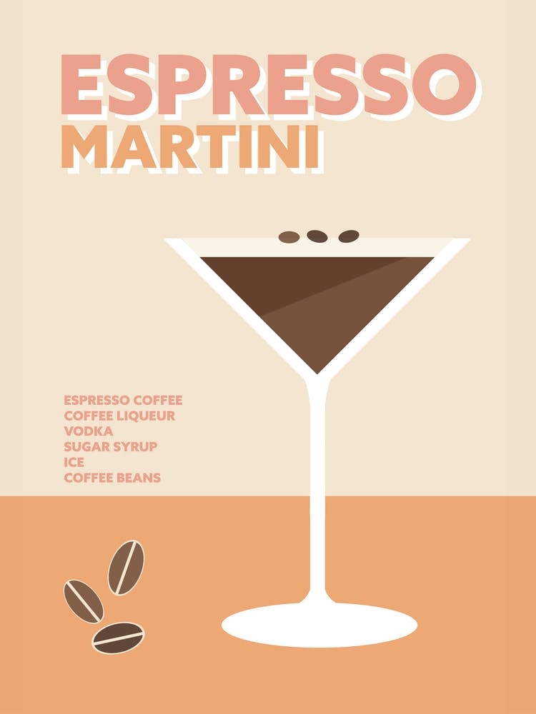 Espresso Martini Cocktail Yellow Colourful Coffee Wall Art