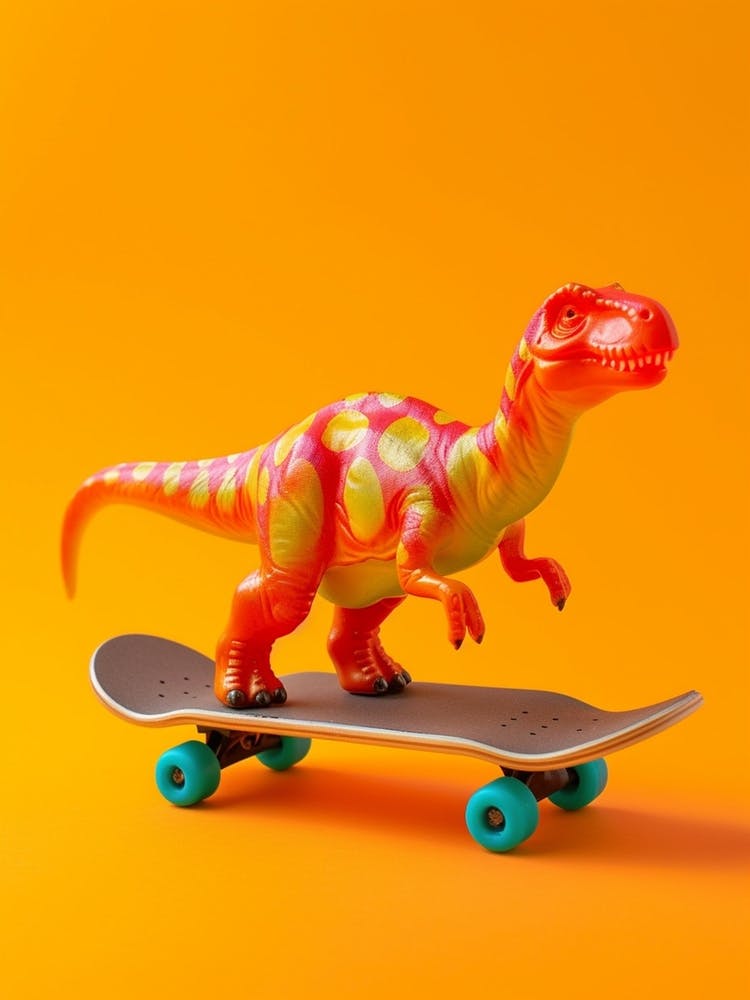 Toy Dinosaur On A Skateboard Portrait 1