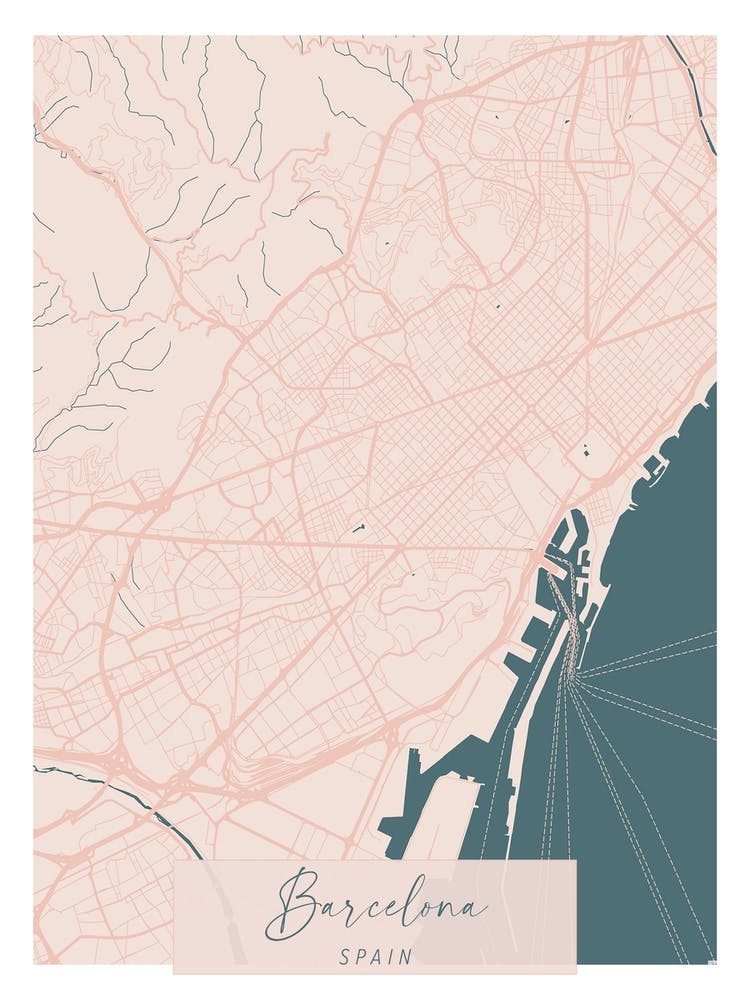 Barcelona Spanien Rosa und Blau Niedliche Schrift Straßenkarte 1