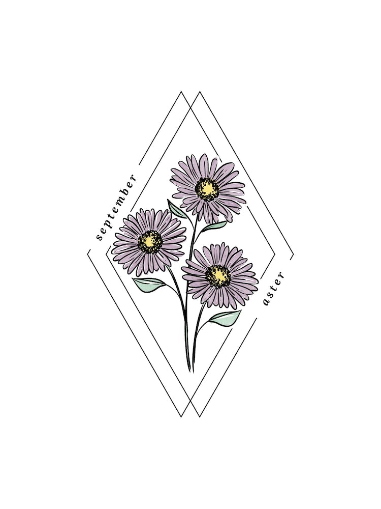 September Aster Birth Flower | Diamond Frame