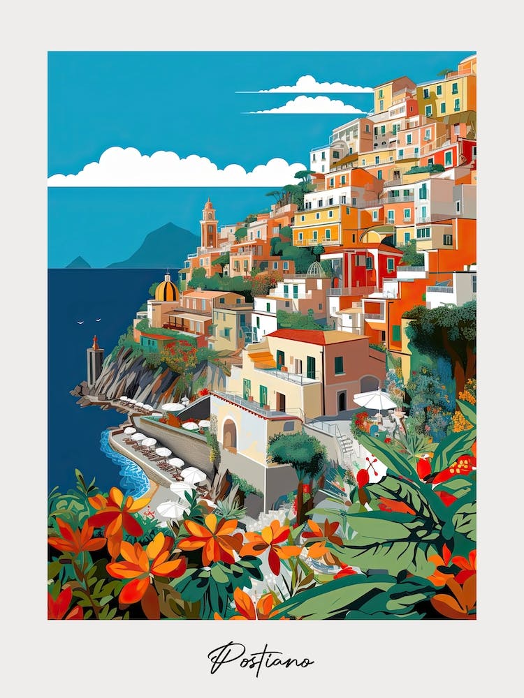 Poster Of Postiano, Italy, Illustration In The Style Of Pop Art 2