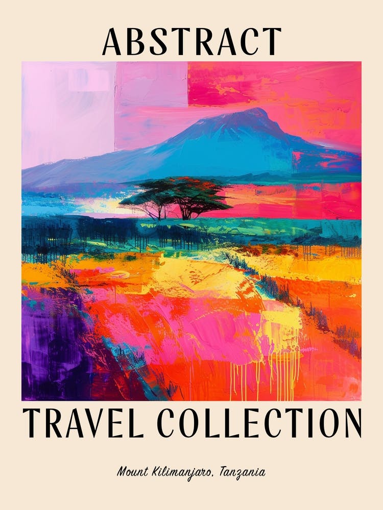 Abstract Travel Collection Poster Mount Kilimanjaro Tanzania 3