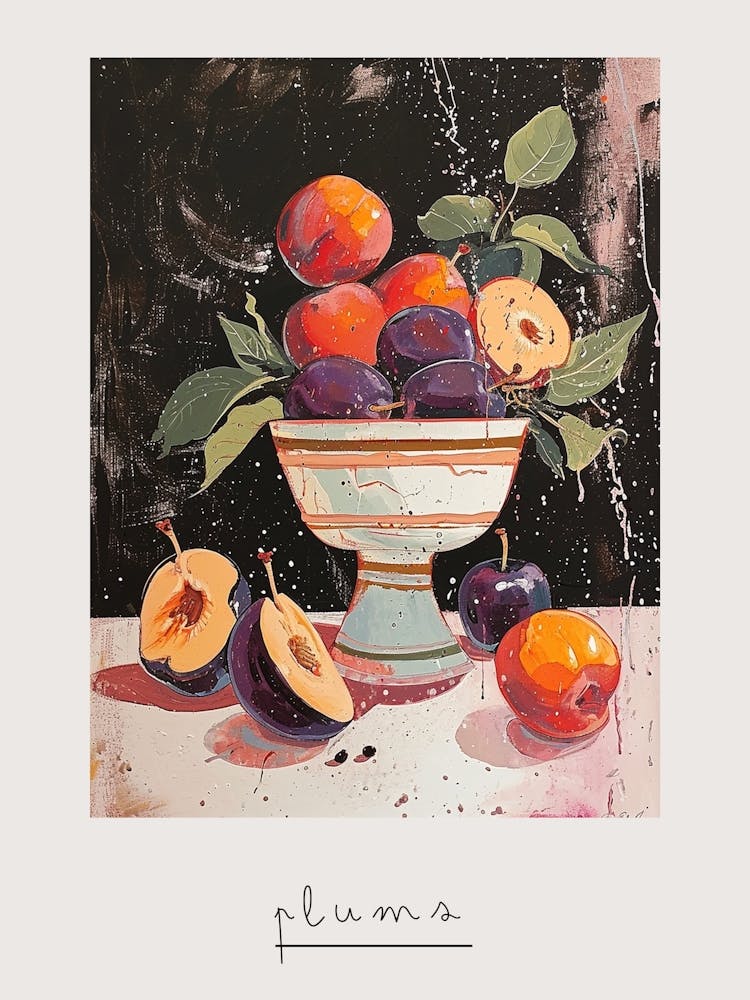 Art Deco Farbspritzer Pflaumen Poster