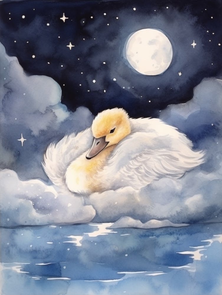 Baby Swan Sleeping In The Clouds