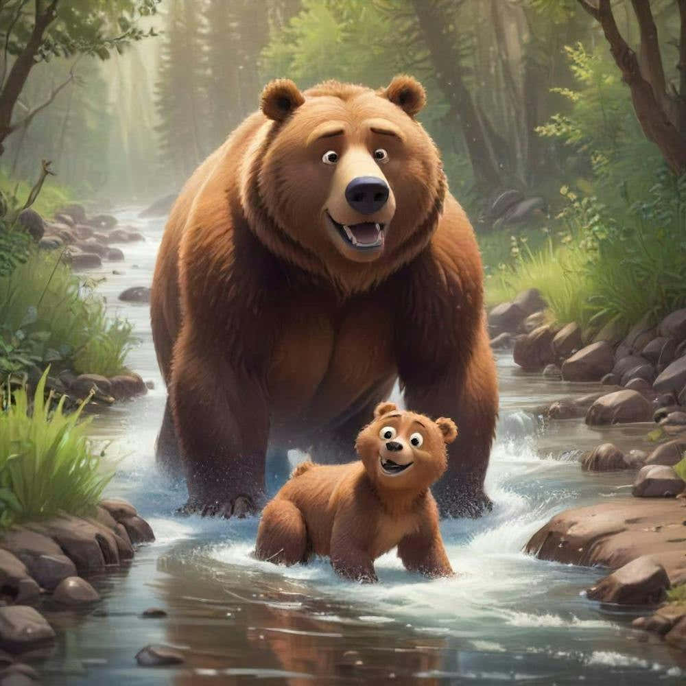 Cartoon Papa And Baby Bear