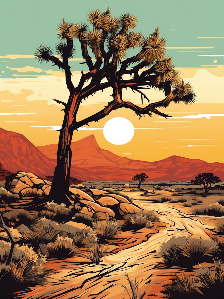 Joshua Tree In Desert In Gold And Black (2)