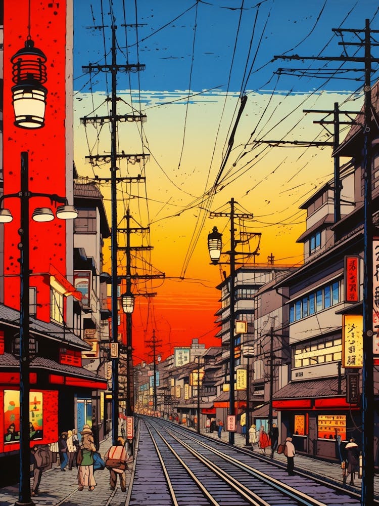 Akihabara Electric Town, Japan Vintage Travel Art 1