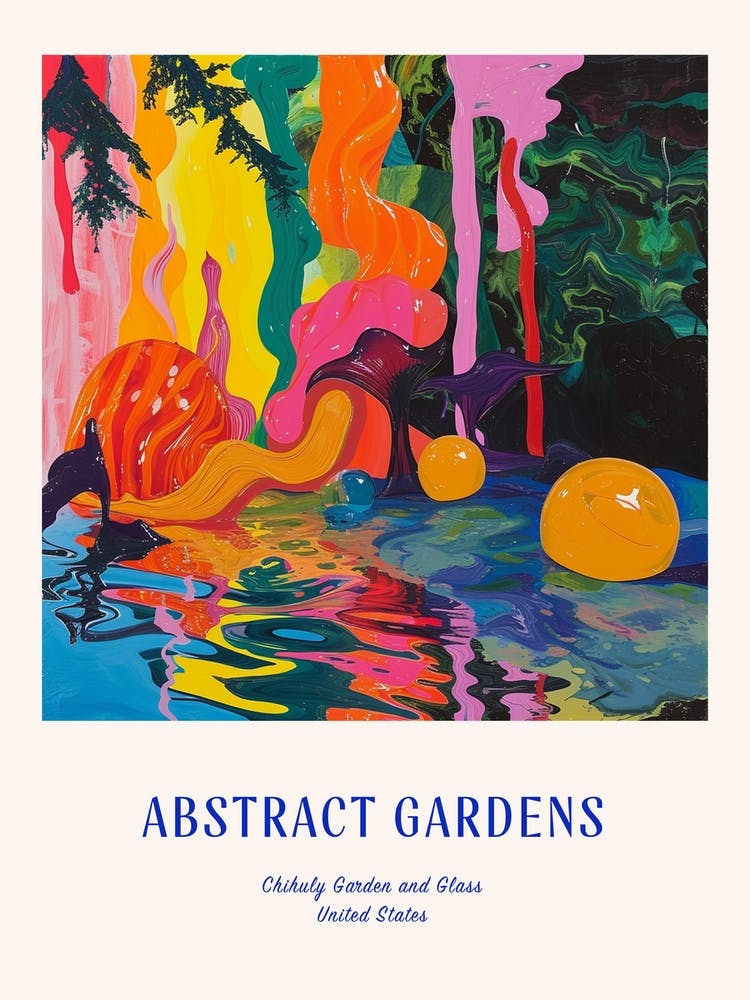 Colourful Gardens Chihuly Garden And Glass Usa Blue Poster
