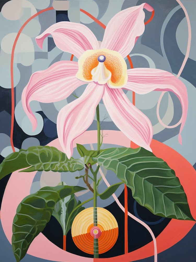 Monkey Orchid 3 Hilma Af Klint Inspired Pastel Flower Painting