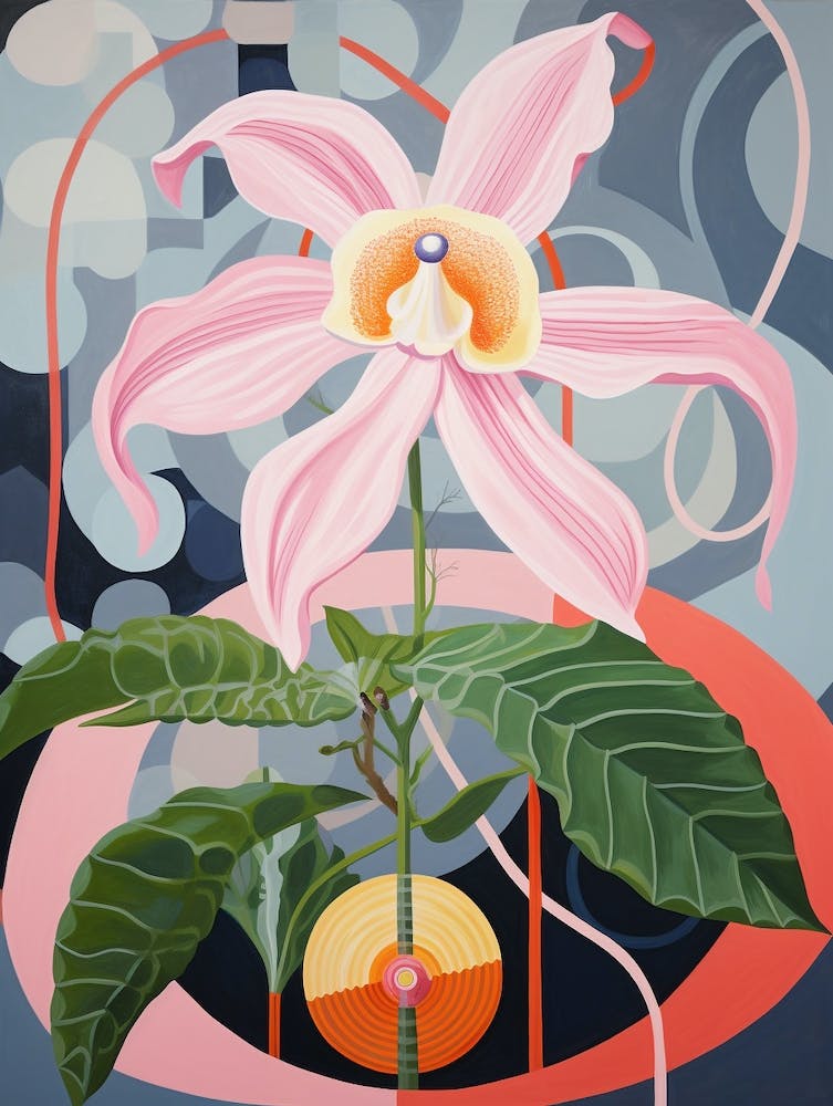 Monkey Orchid 3 Hilma Af Klint Inspired Pastel Flower Painting