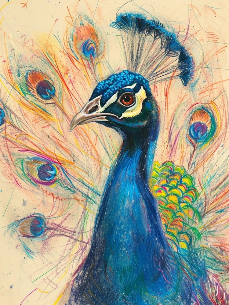 Colourful Peacock Portrait Sketch  2