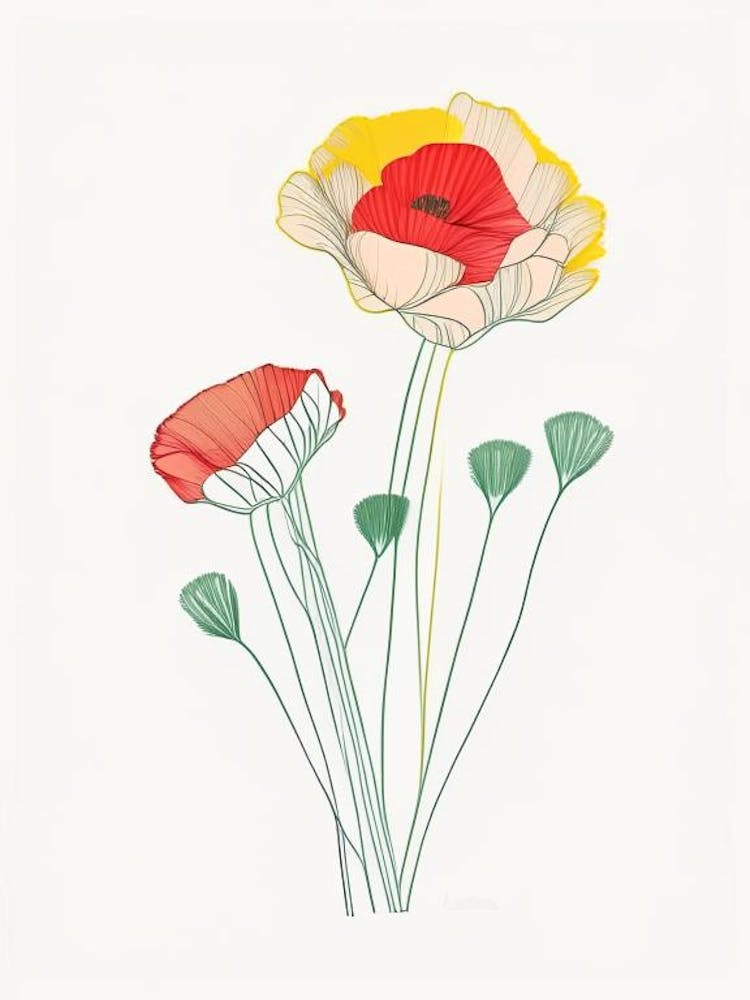 Ranunculus Floral Minimal Line Drawing 2 Flower