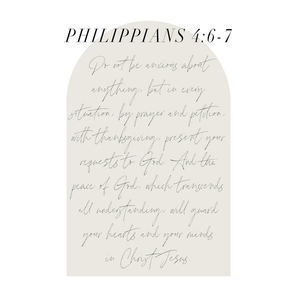 Do not be anxious about anything -Philippians 4:6-7 Minimal Boho Beige Arch Script 1