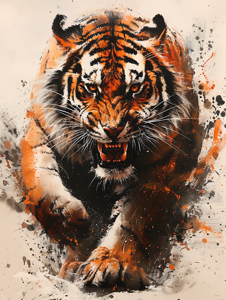 Badass Angry Tiger Ink Painting 10