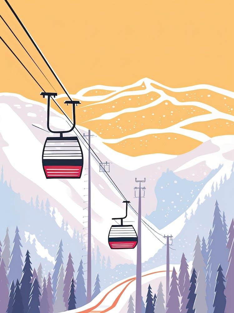 Snowbird Ski Resort Utah, USA, Skigebiet Illustration in Pastellfarben 0