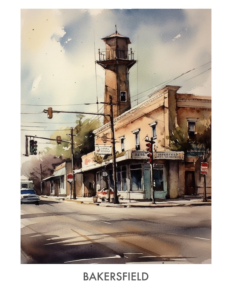 Bakersfield Aquarell 1 Reiseposter