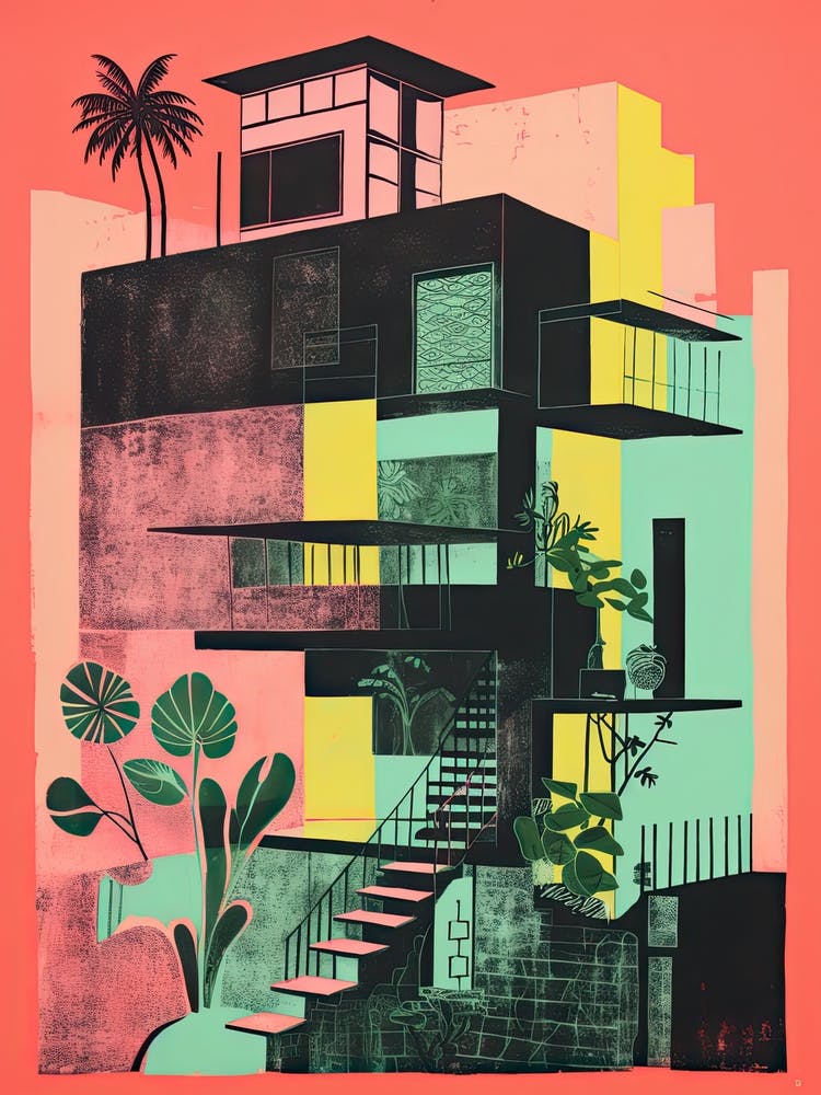 A House In Mumbai, Abstract Risograph Style 2