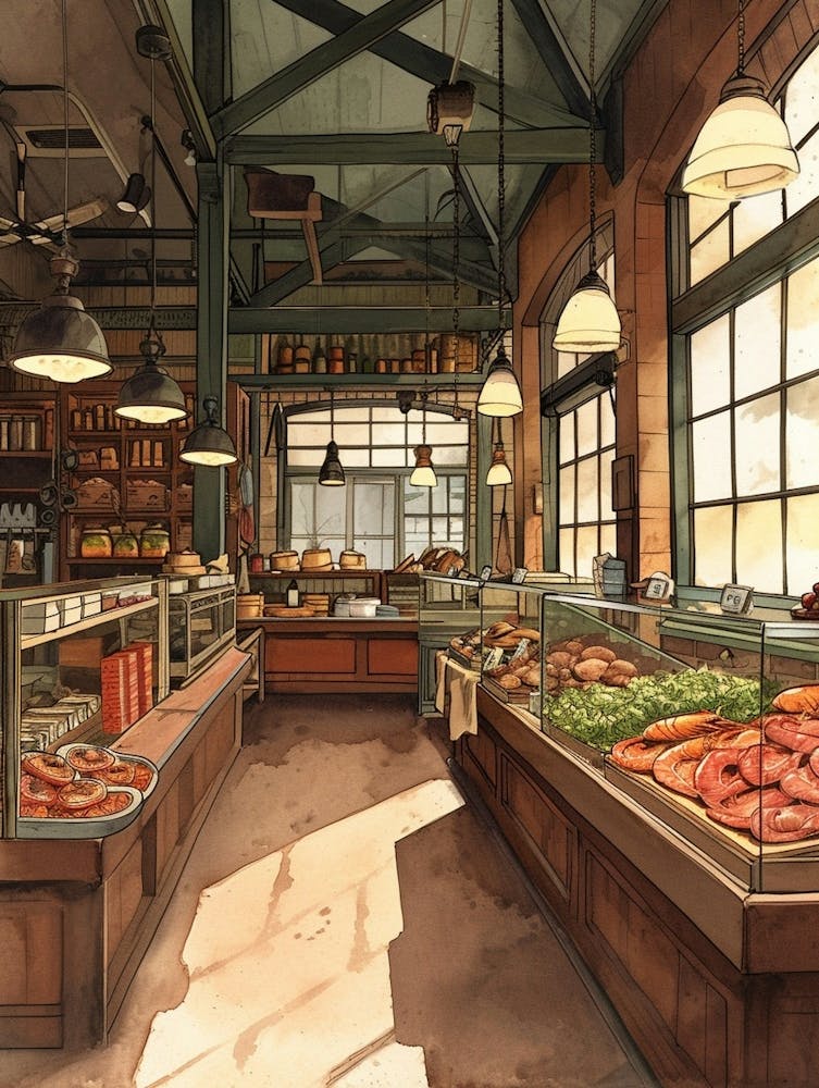 Market Hall Watercolour Illustration