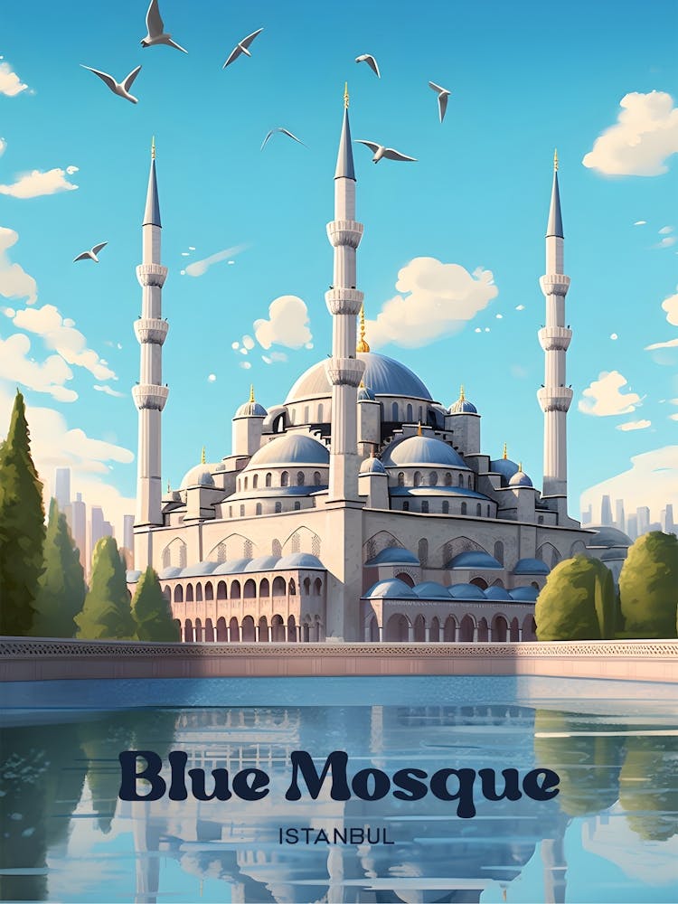 Blue Mosque Istanbul Islam Mosque Travel Art Illustration