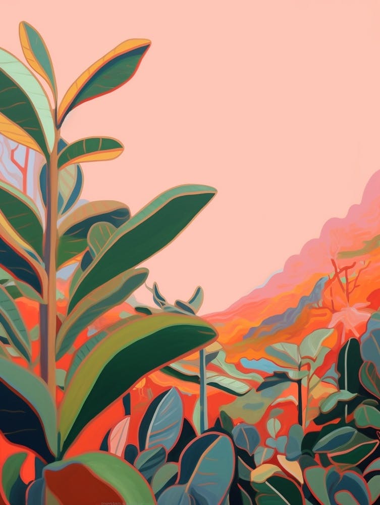 Boho Plant Painting Rubber Tree Ficus 3