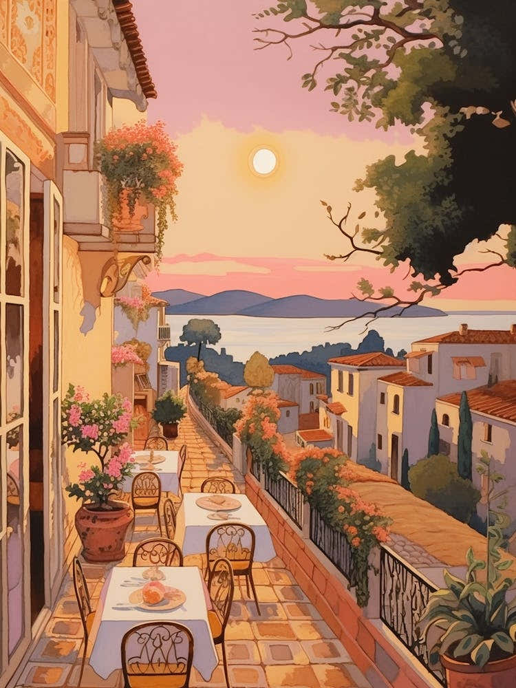 Marbella Spain 5 Vintage Pink Travel Illustration