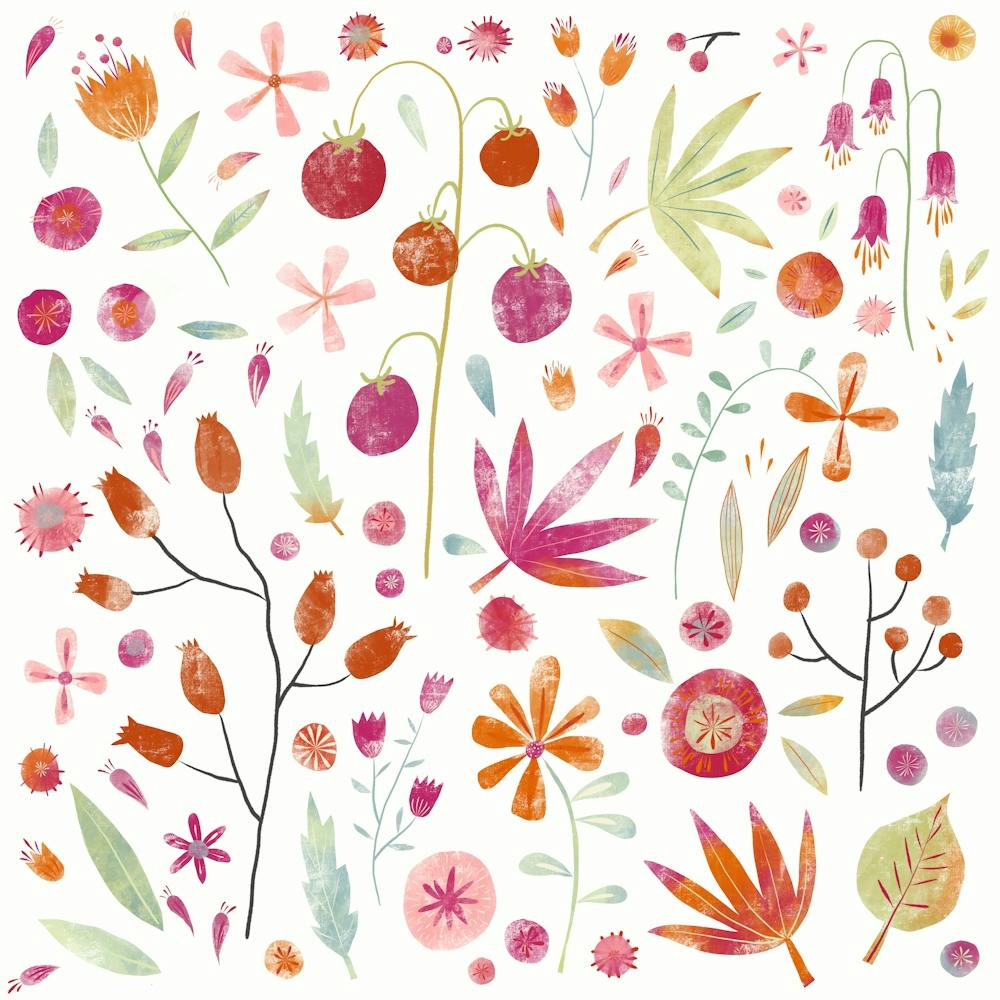 Watercolor Flowers Fruit and Berries