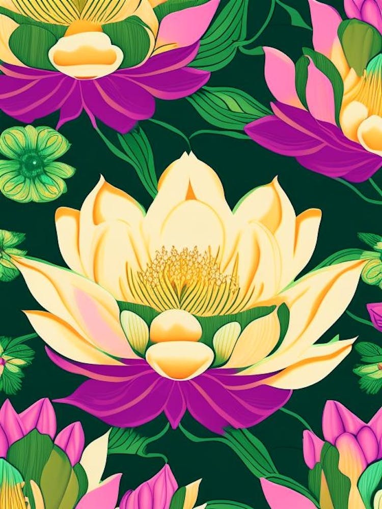 Lotus Flower Repeat Pattern Fauvism Matisse 2