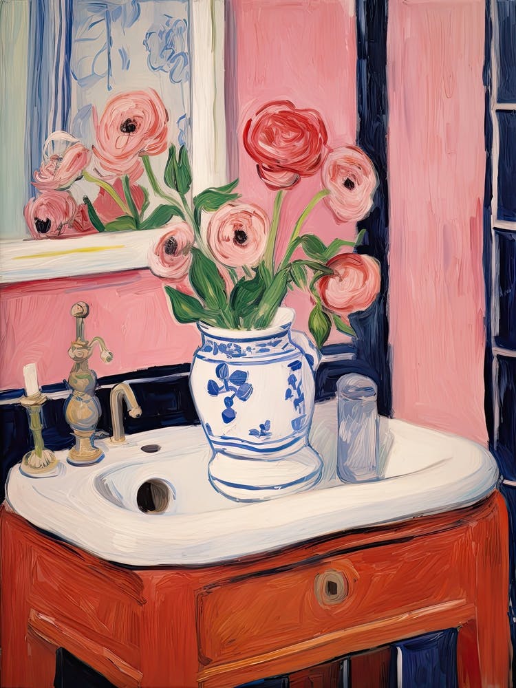 Bathroom Vanity Painting With A Ranunculus Bouquet 3