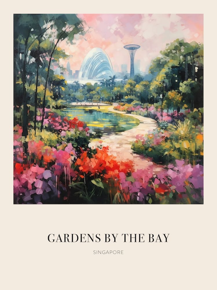 Gardens By The Bay Singapore Vintage Cezanne Inspired Poster
