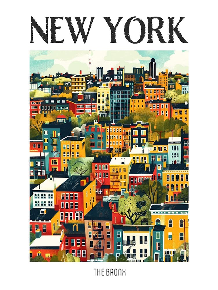 The Bronx New York Colourful Silkscreen Illustration 4 Poster