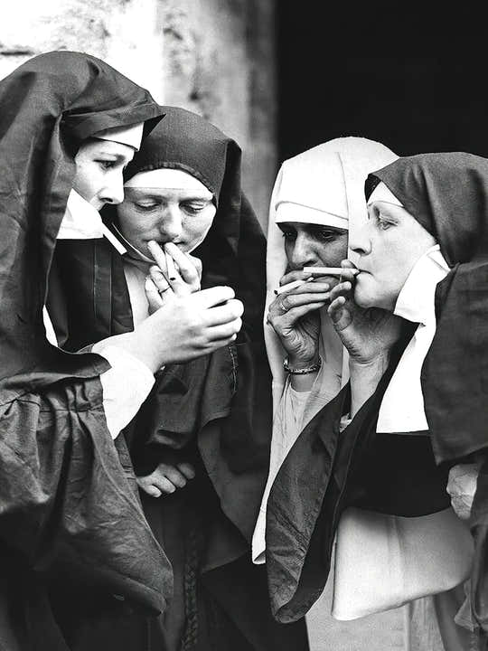 Nuns Smoking, Funny Vintage Black and White Old Photo