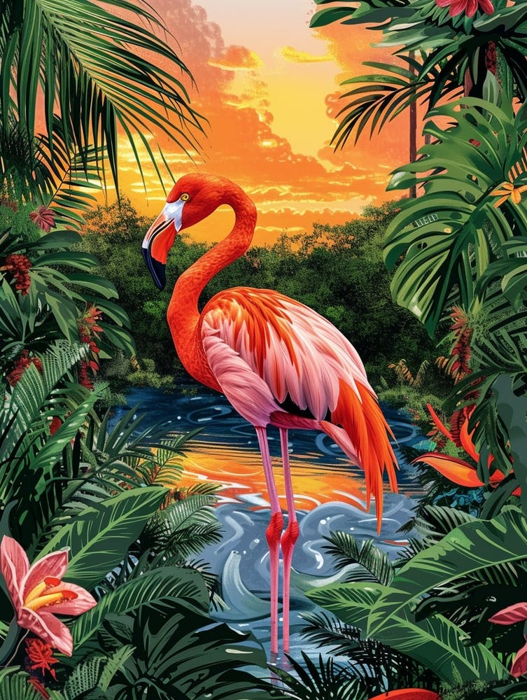 Greater Flamingo Bolivia Tropical Illustration 4