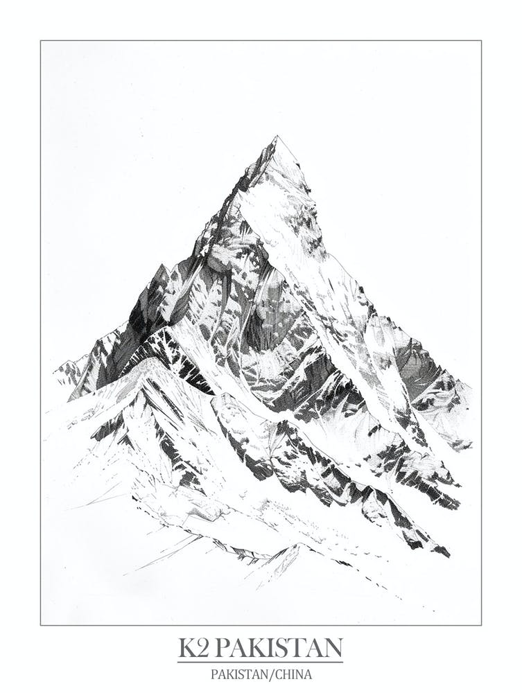 K2 Pakistan China Line Drawing 4 Poster