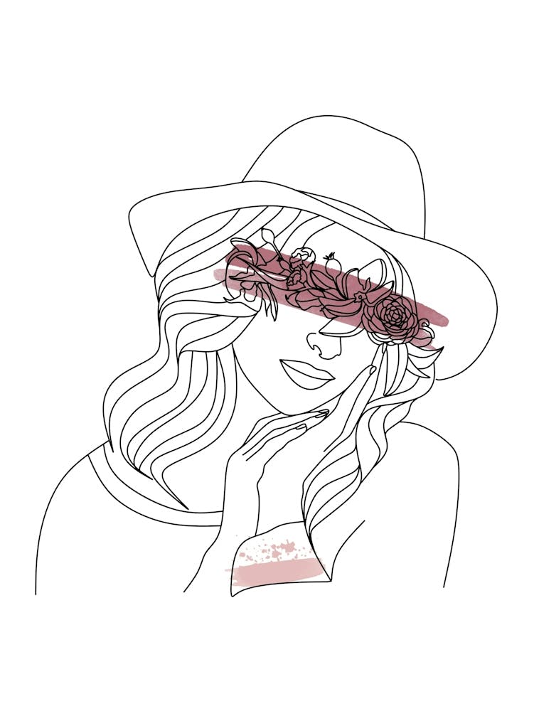 Line art style woman with watercolor painting VIII