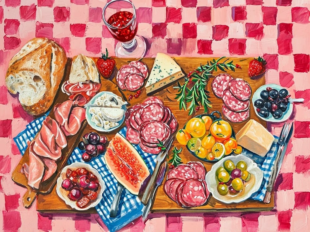 Mediterranean Mezze Platter Pink Checkerboard 1