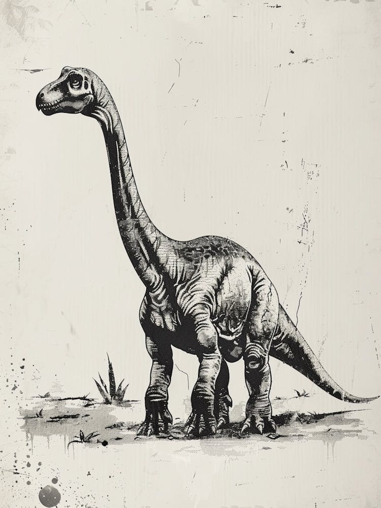 Diplodocus Dinosaur Black Ink Illustration 1