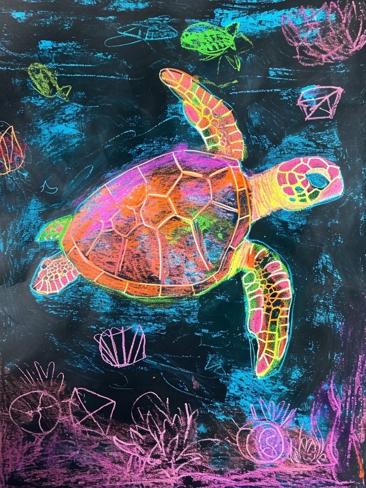 Neon Sea Turtle In The Sea At Night 3