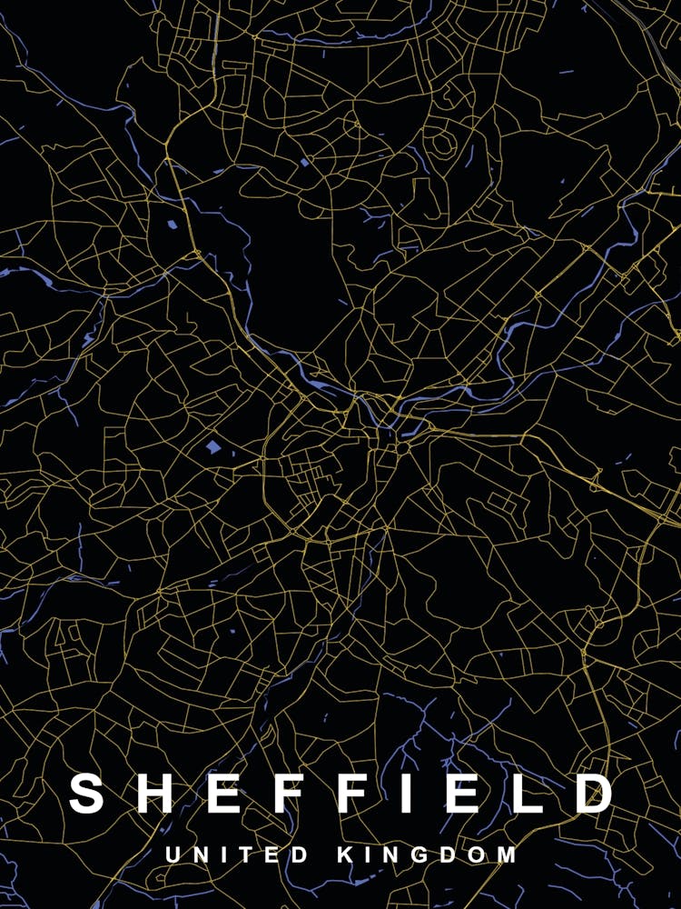 Sheffield City Map Black and Gold