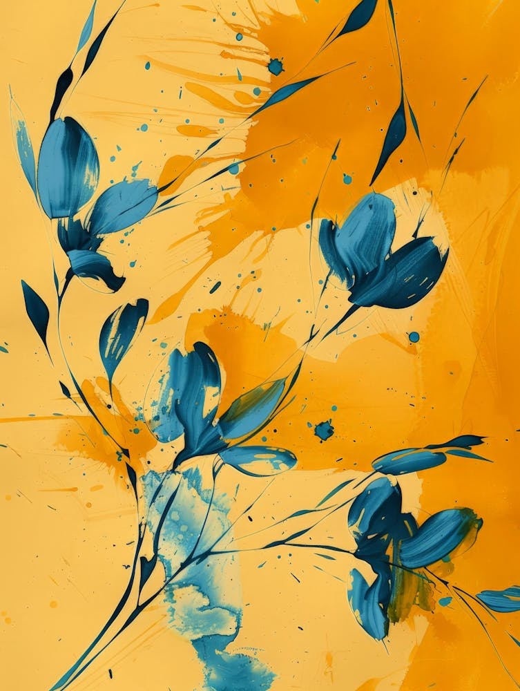 Blue Flowers On Yellow Background