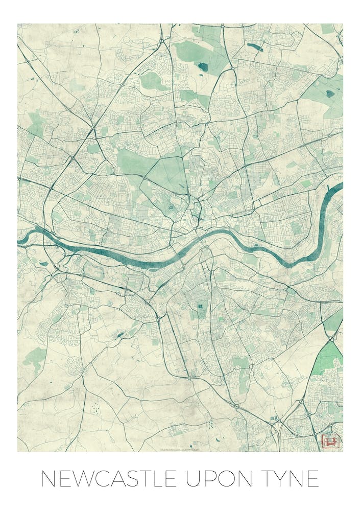 Newcastle Upon Tyne Map Vintage in Blue