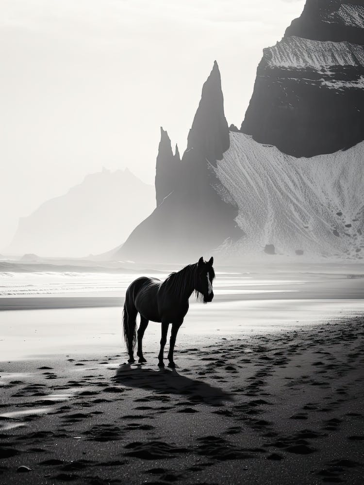 A Horse Oil Painting In Reynisfjara Beach, Iceland, Portrait 2