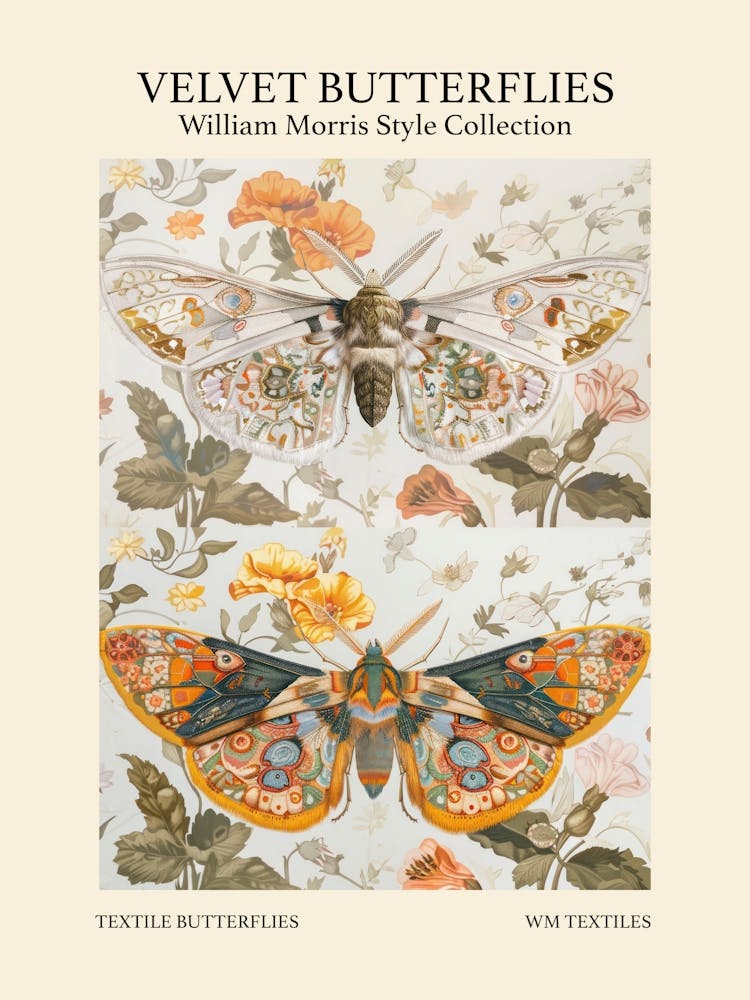Velvet Butterflies Collection Textile Butterflies William Morris Style 2